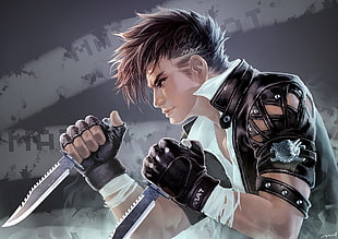 male holding combat knife digital poster HD wallpaper